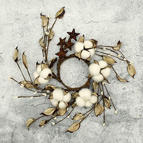 Rustic Pod Wreath with Autumn Leaves and Barn Stars 9 Inch