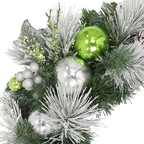 24 Inch Artificial Christmas Wreath with Green and Silver Decor