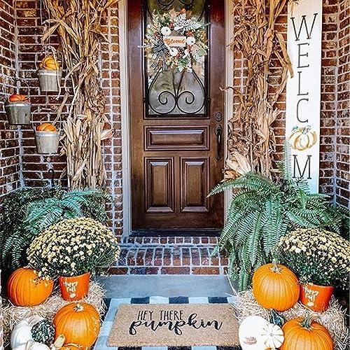 Vofuly Fall Wreath with White Pumpkin and Ribbon Bow