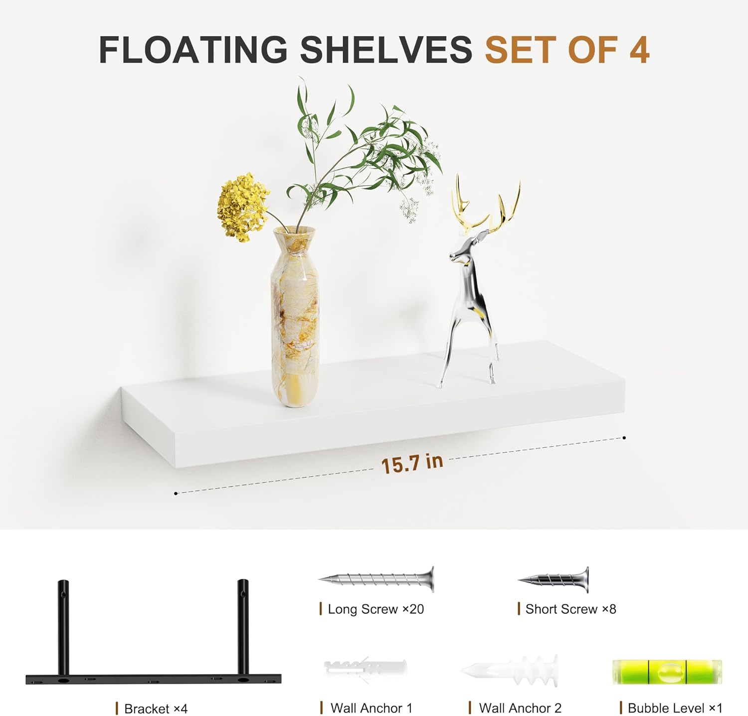 Bellsal Floating Shelves for Wall Set of 4 White Engineered Wood