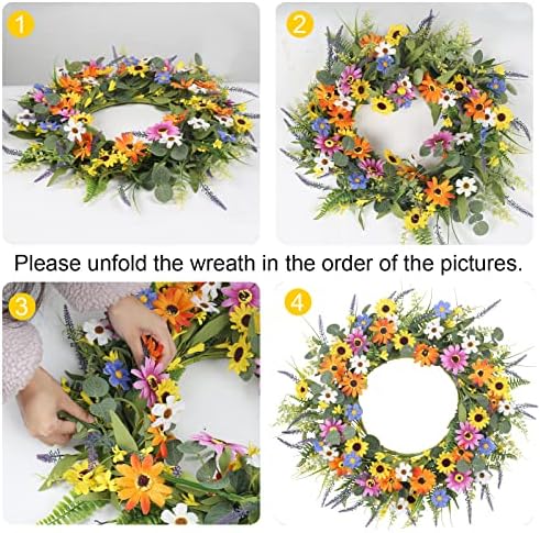 GTIDEA 24 Inch Summer Wreath with Flowers
