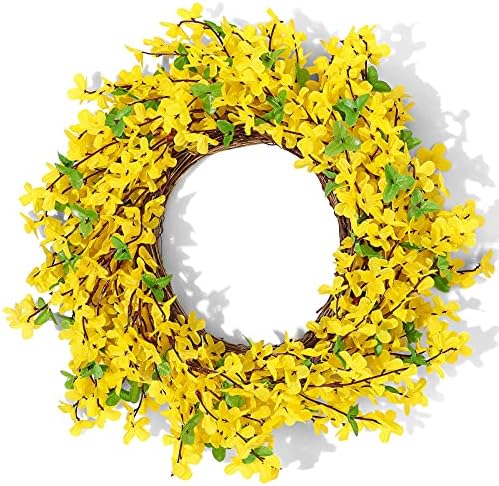 WILLBOND Yellow Forsythia Wreath 18 Inch Handcrafted Farmhouse Decor