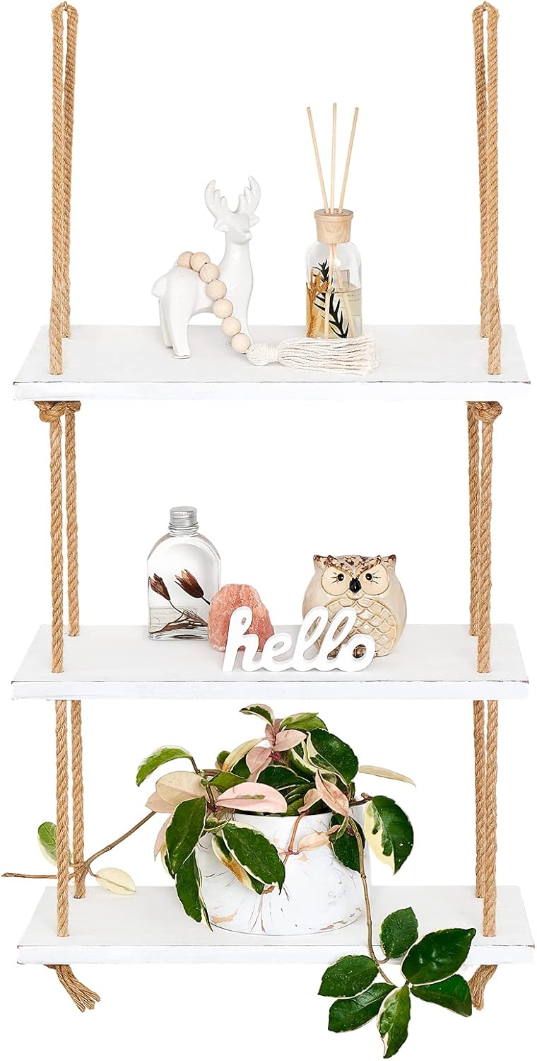 Mkono 3 Tier White Wood Floating Shelf Wall Mount