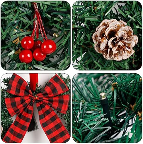 ATDAWN 3 Pack Mini Christmas Wreath with Light