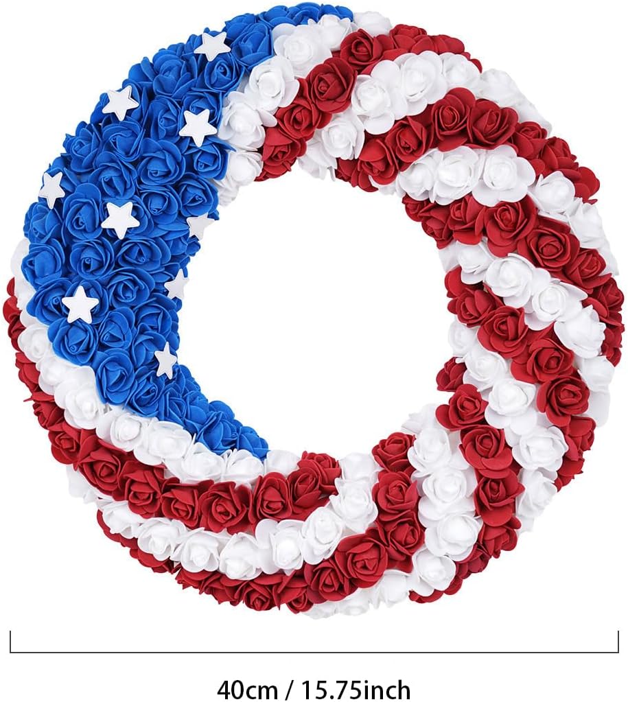 16 Inch Patriotic Flag Wreath for Front Door and Porch