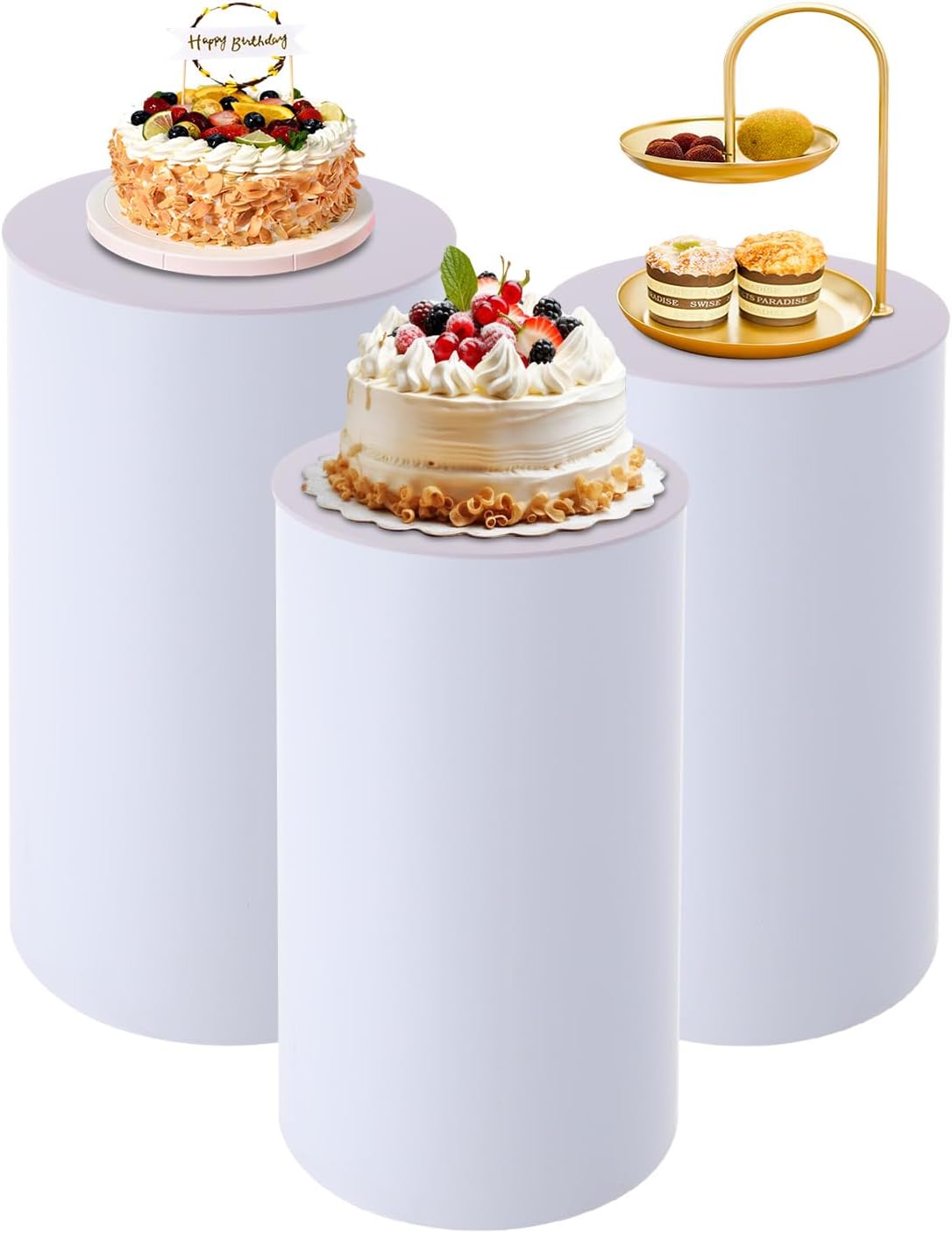 3pcs White Cylinder Display Pedestal Stand for Parties
