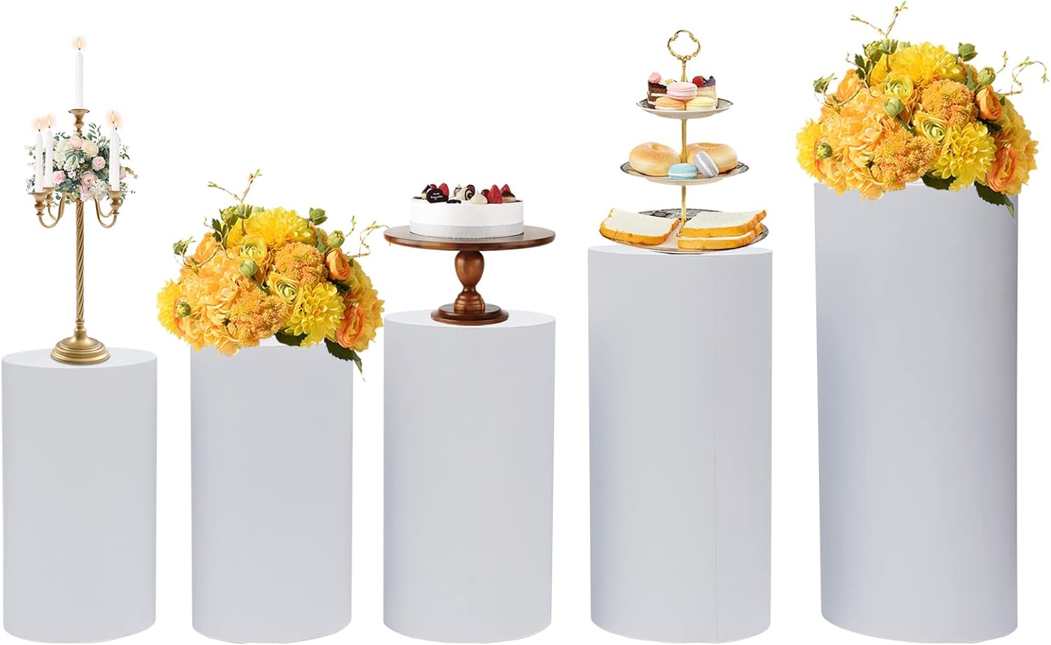 5Pcs White Cylinder Pedestal Stands for Events