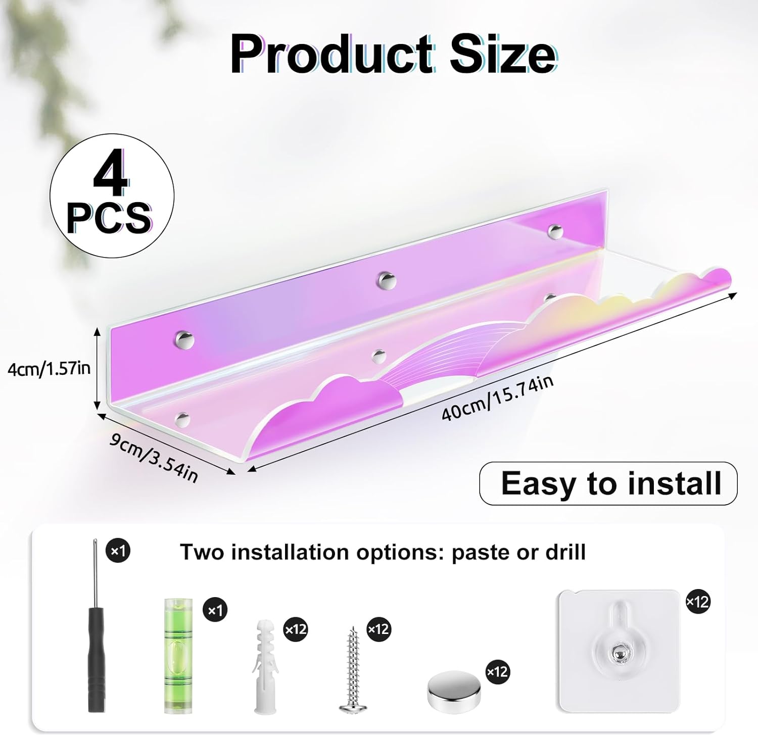 Iridescent Rainbow Floating Shelves 4 Pack