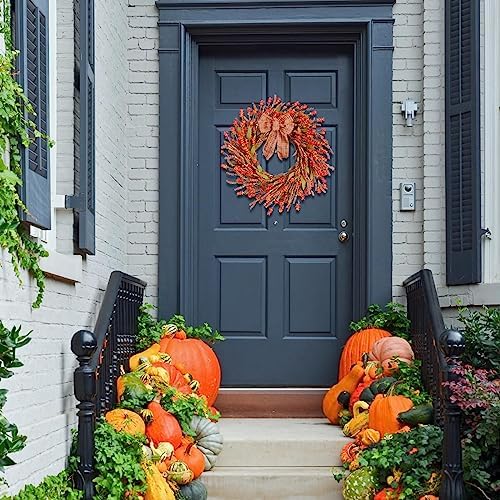 TEMPUS 20 Inch Autumn Red Salvia Wreath Artificial Fall Decor