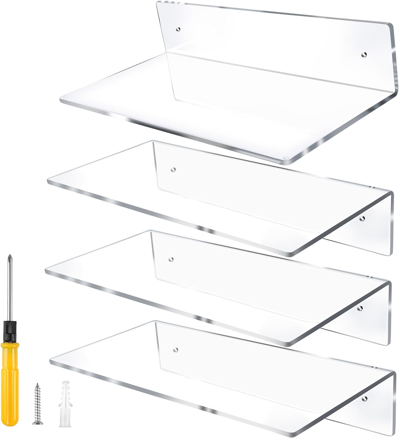 12 Inch L-Shaped Clear Floating Shelf 4 Pack