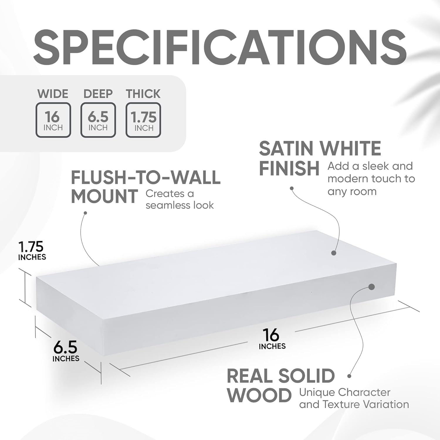 Homeforia White Floating Shelves 16 Inch Set of 2