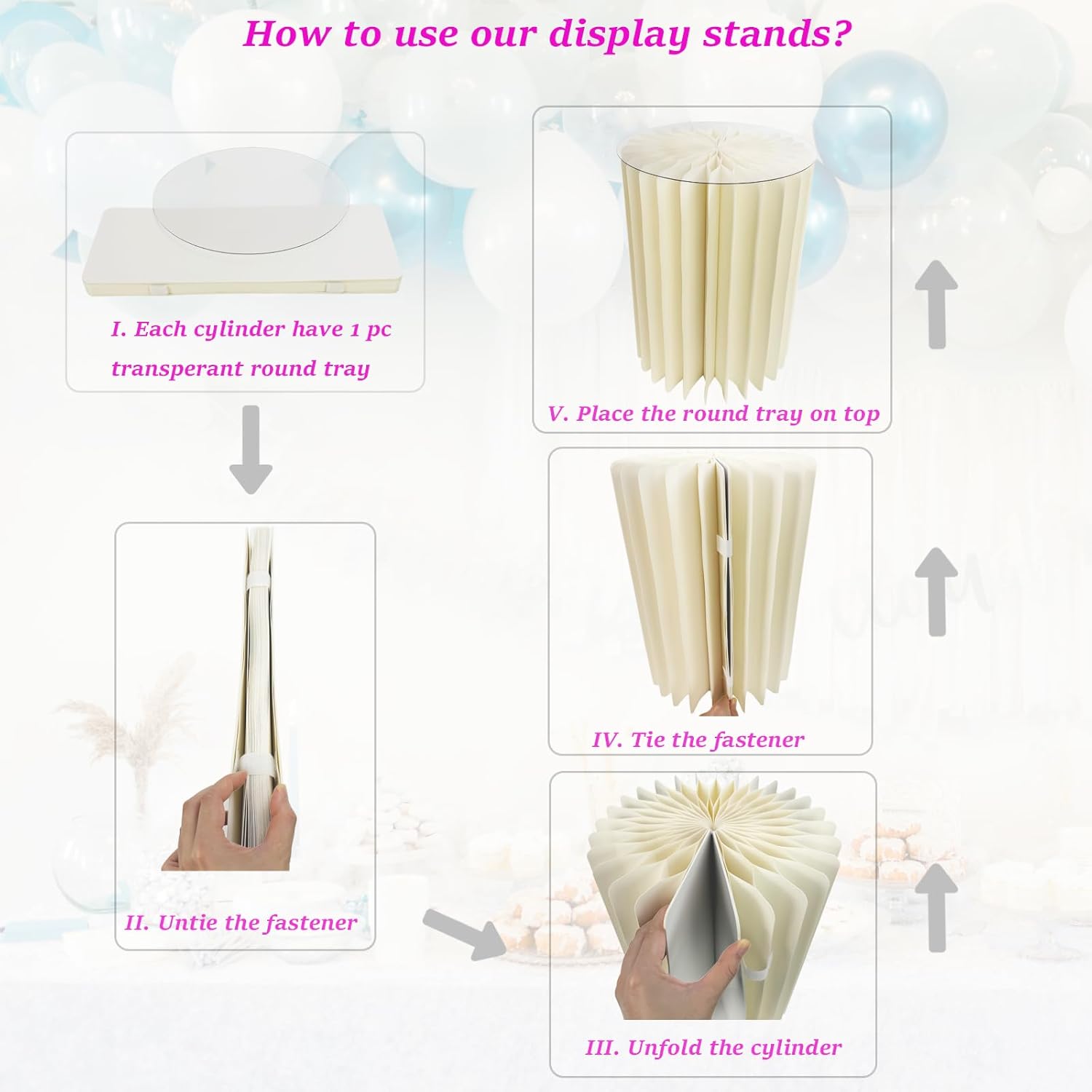3pcs Cardboard Cylinder Stands for Birthday Wedding Table Display