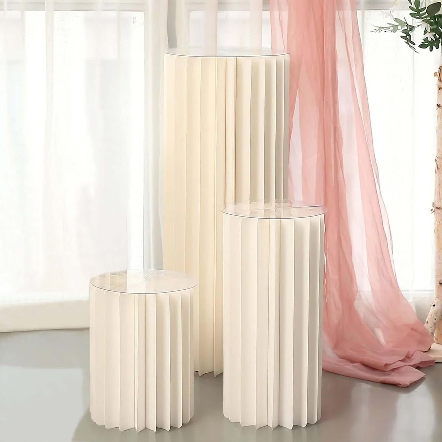 Efavormart 24 Inch Ivory Accordion Folding Pedestal Box