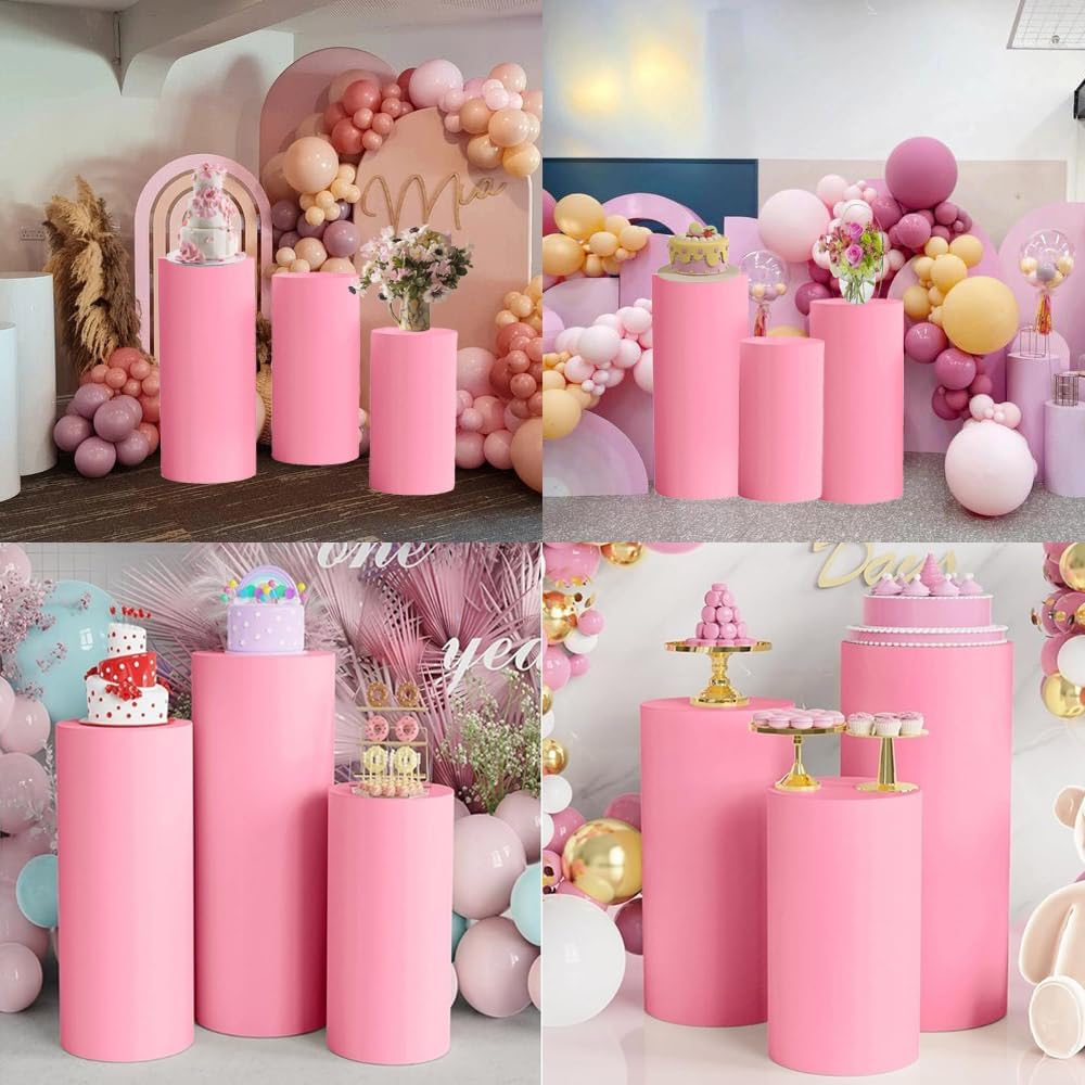 NAWTOR Cylinder Pedestal Stand Covers 3PCS Pink