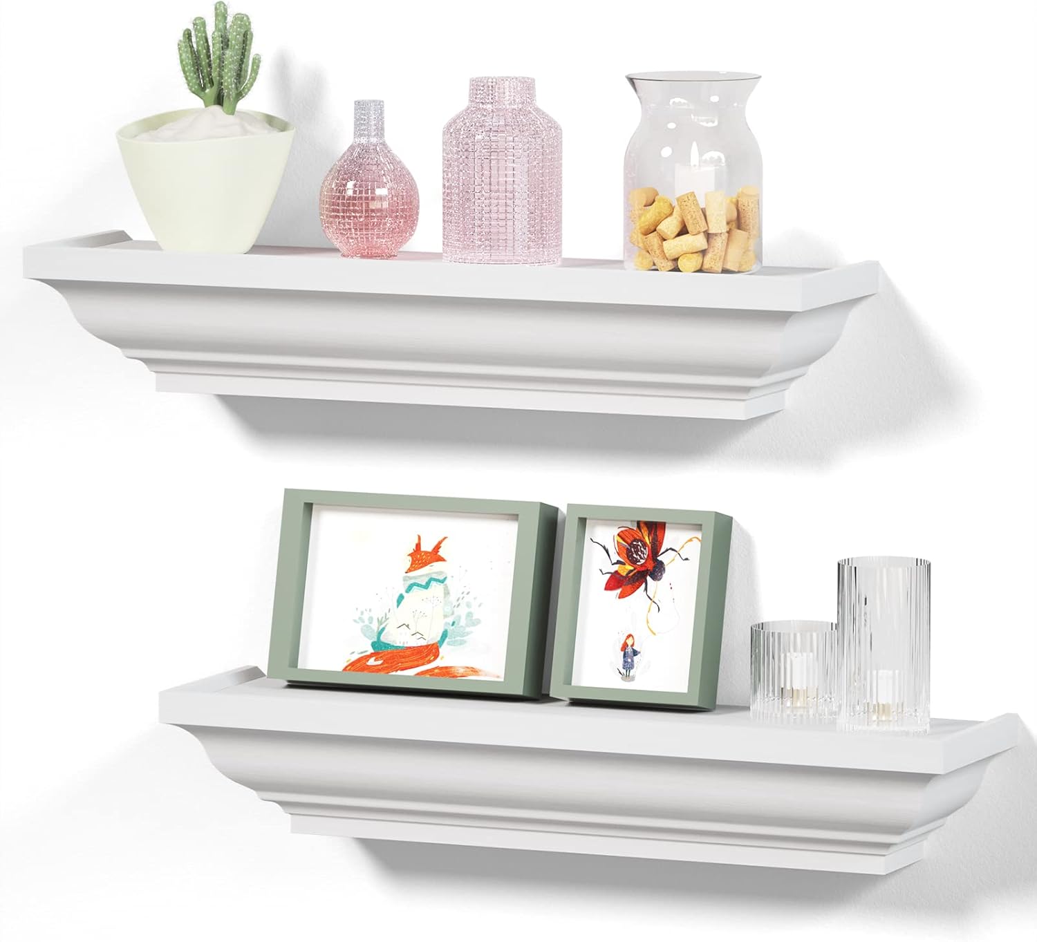 Alsonerbay Floating Shelves - 2 Pack White Rustic Wall Shelves