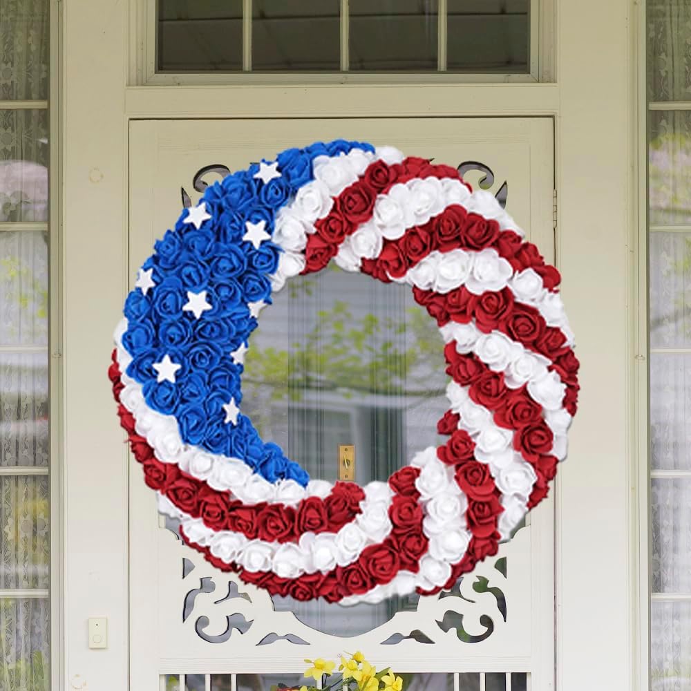 16 Inch Patriotic Flag Wreath for Front Door and Porch
