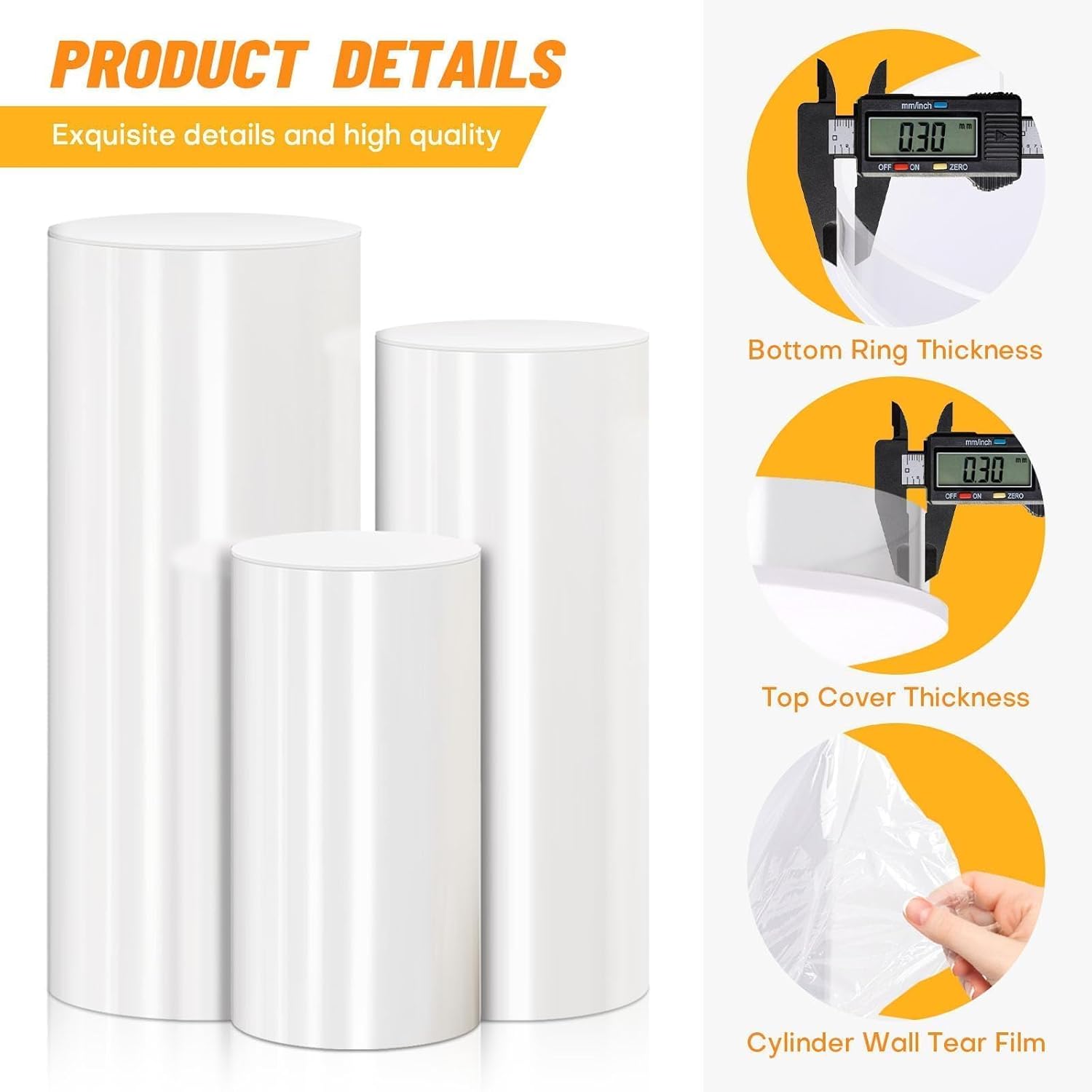 Autoneril 3PCS White PVC Cylinder Pedestal Stand