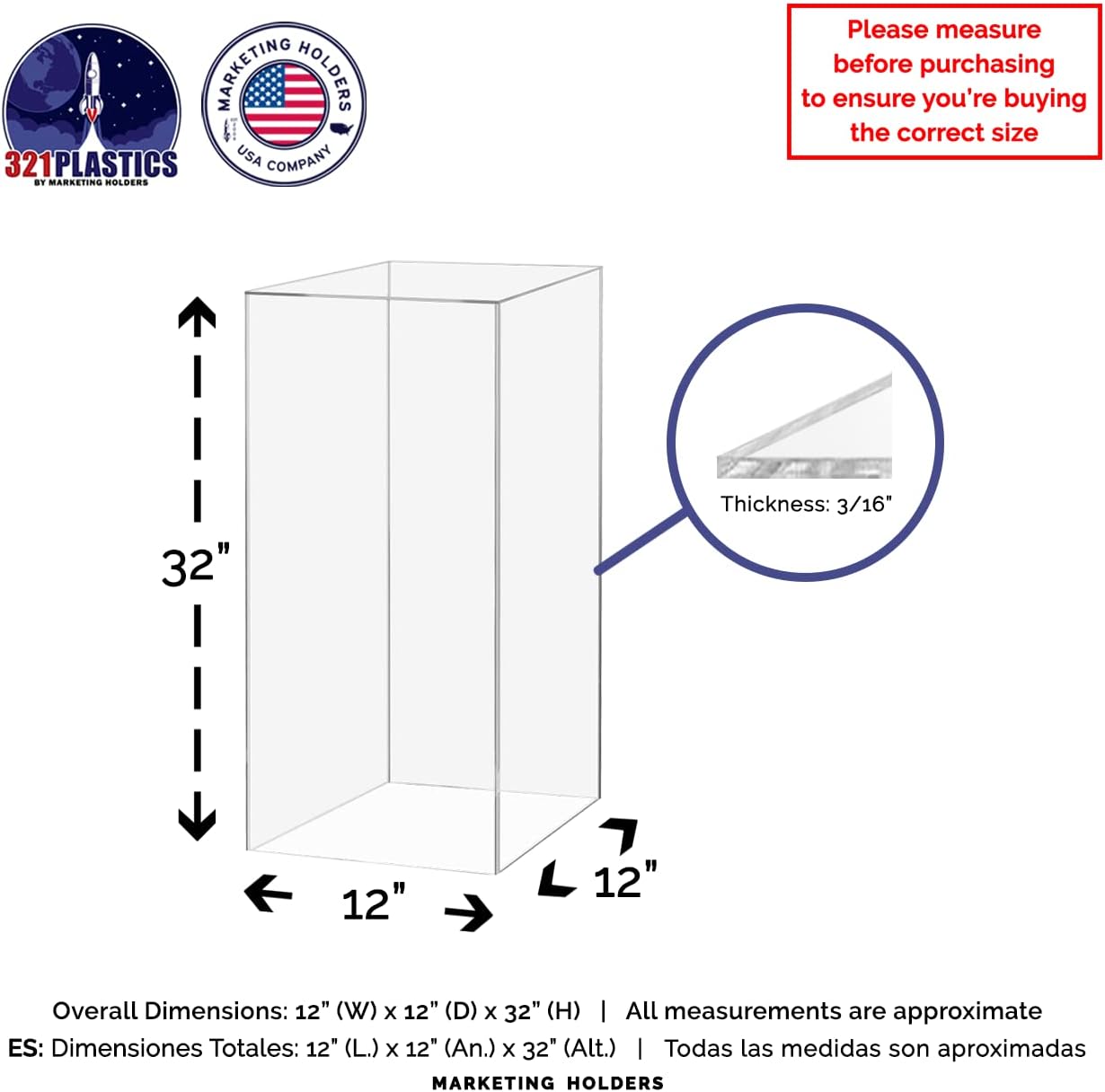 2 Pack Tall Display Box 12x12x32 Glossy Clear Acrylic Pedestal Stand