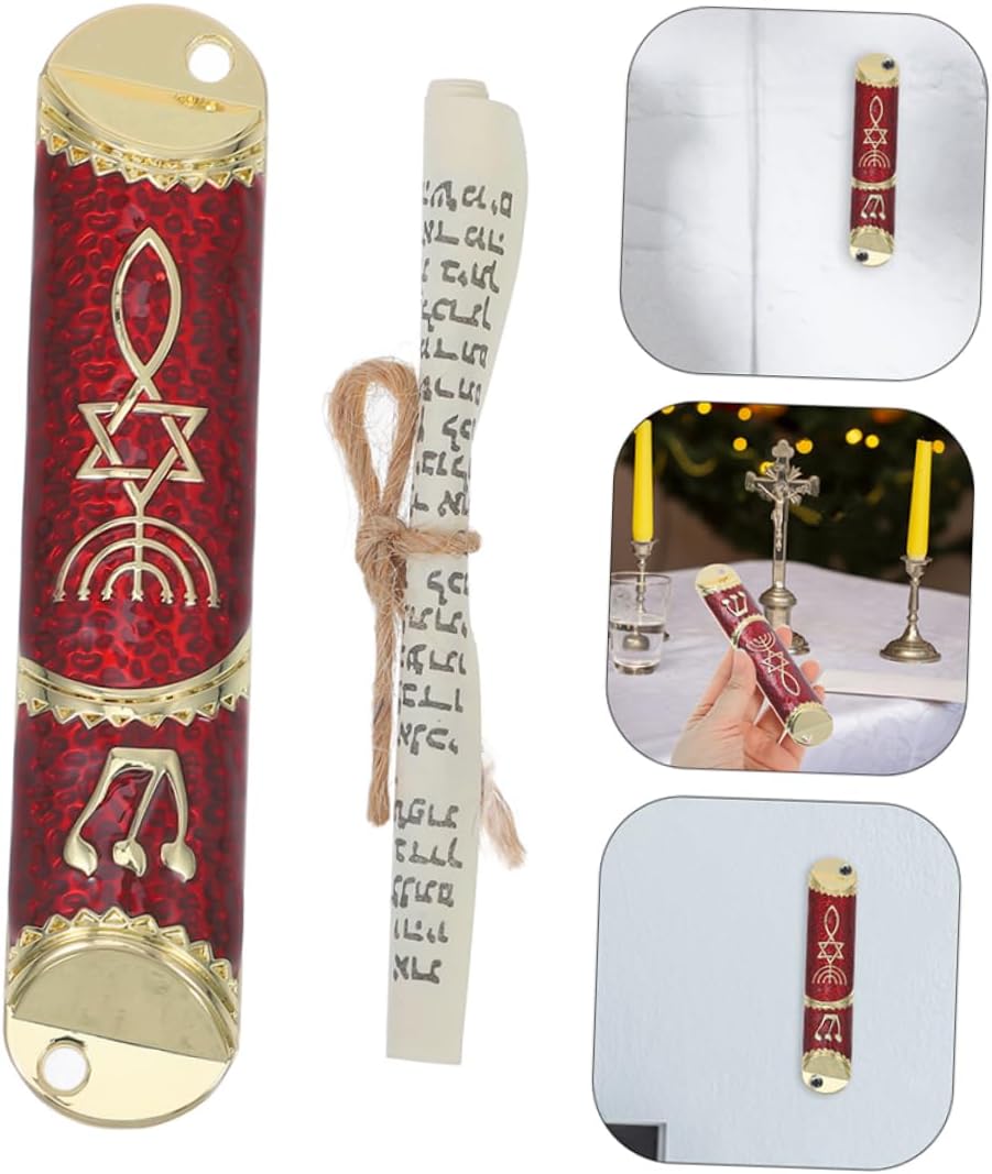 PRETYZOOM 2 Sets Elegant Metal Mezuzah with Scroll