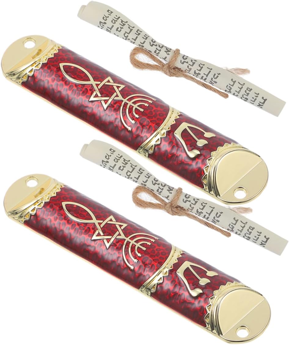 PRETYZOOM 2 Sets Elegant Metal Mezuzah with Scroll