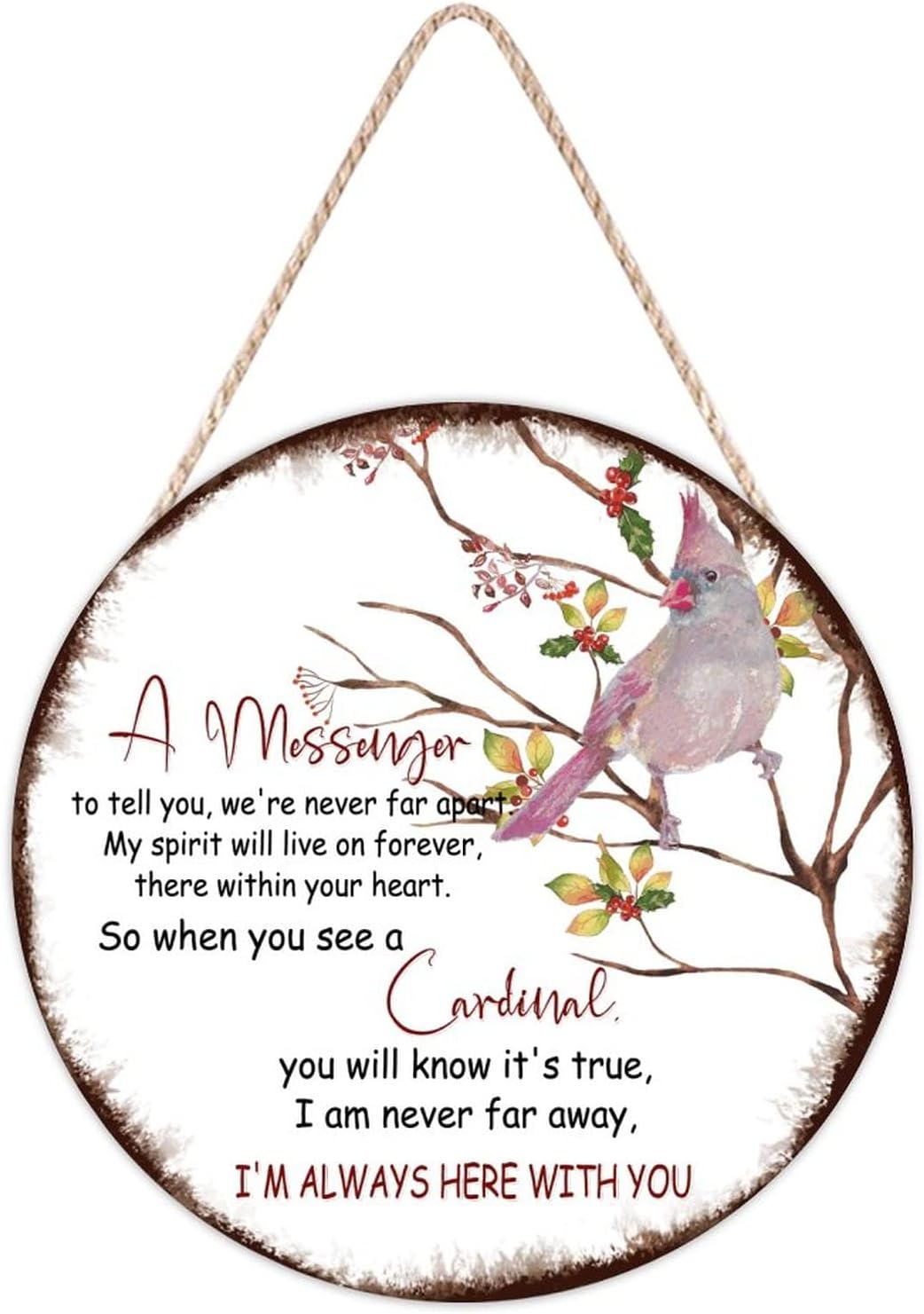Farmhouse Front Door Hanger with Red Birds and Im Always Here Quote