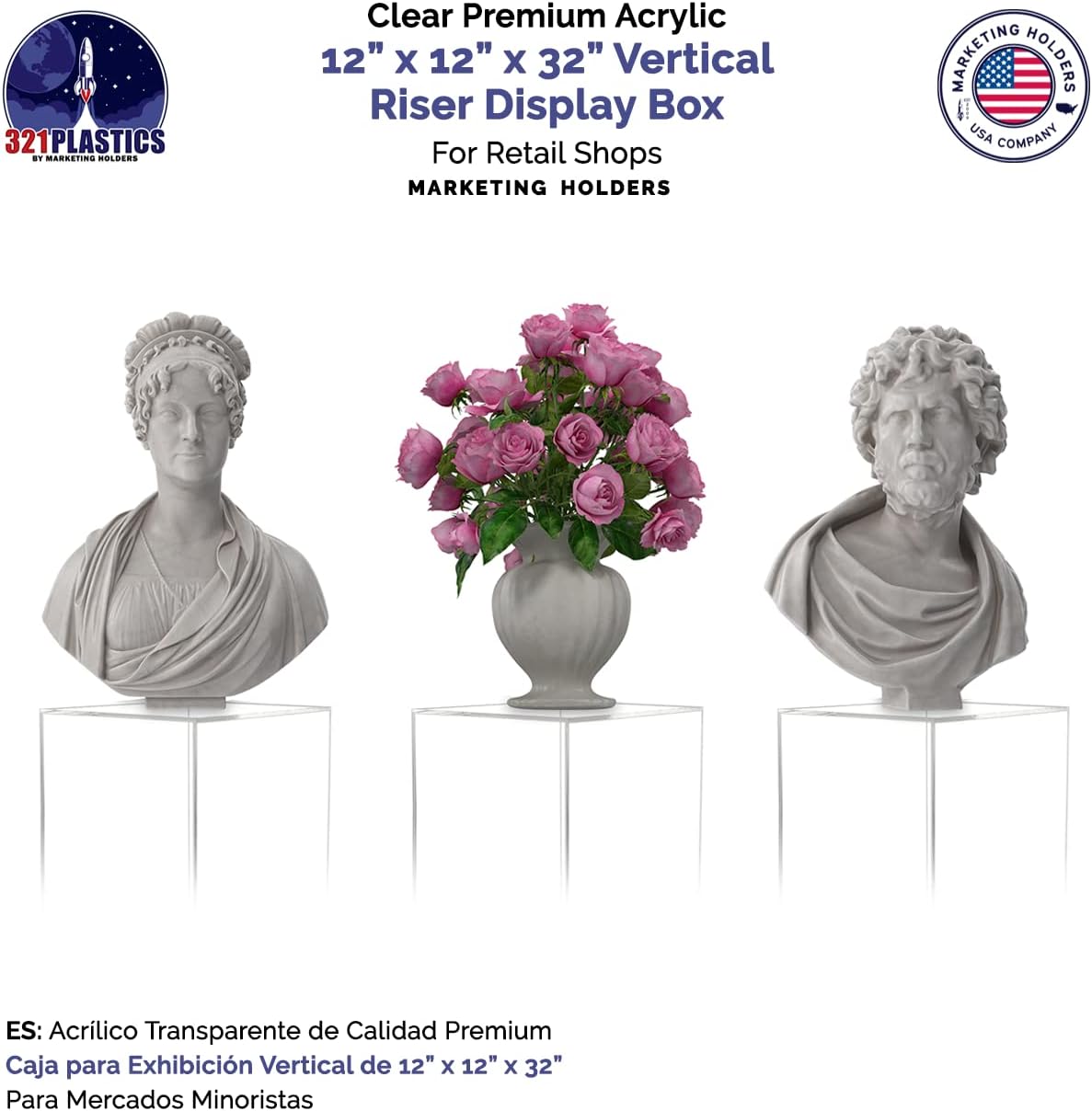 2 Pack Tall Display Box 12x12x32 Glossy Clear Acrylic Pedestal Stand