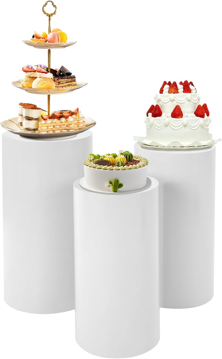 3PCS White Cylinder Pedestal Stand for Party Decor