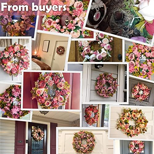 BOMAROLAN 19 Inch Artificial Peony Flower Wreath