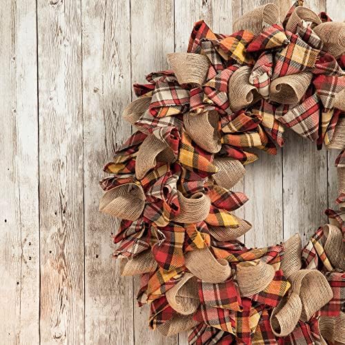 Glitzhome 185 Inch Fall Plaid Fabric Wreath
