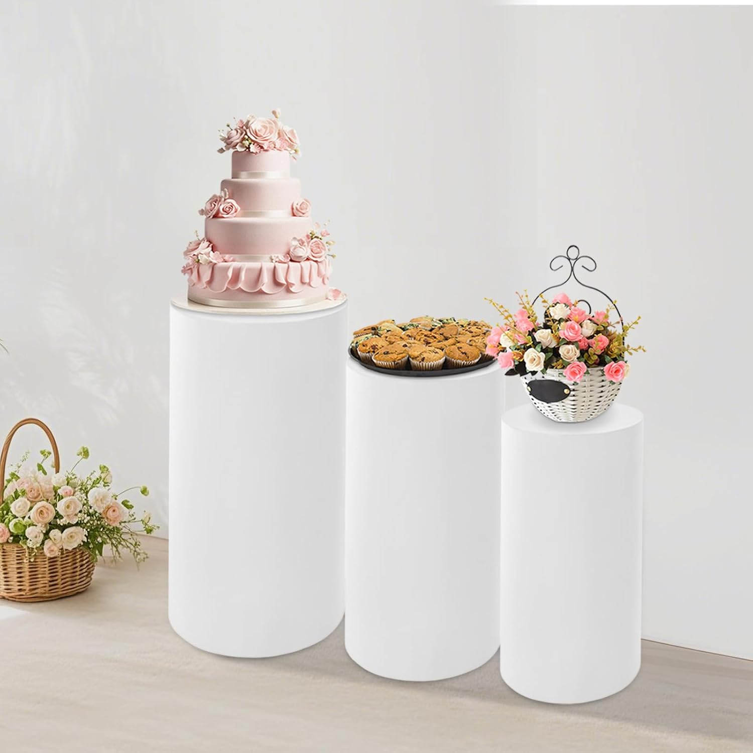 Elegant White Cylinder Pedestal Stand for Events
