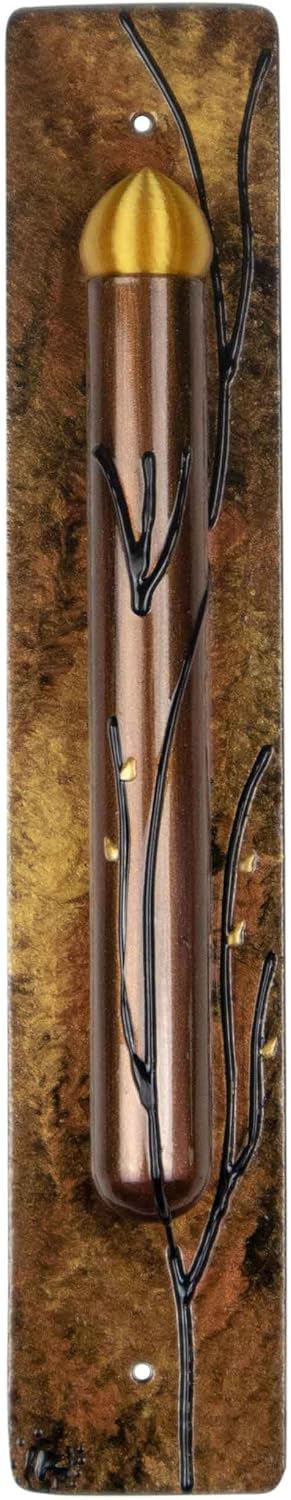 Hand Painted Mezuzah Case with Printed Scroll 625 Inch Gold Copper