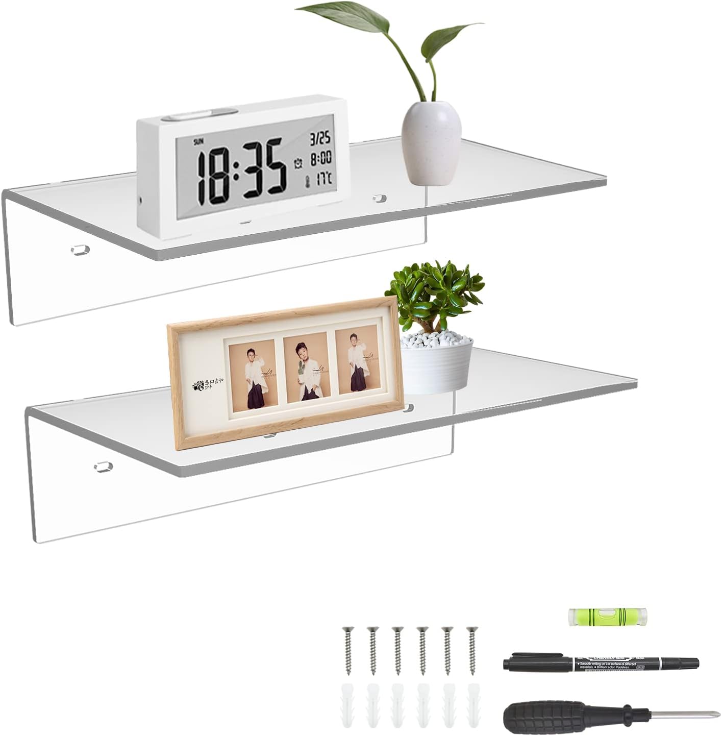 12 Inches Clear Acrylic Floating Shelves 2 Pack