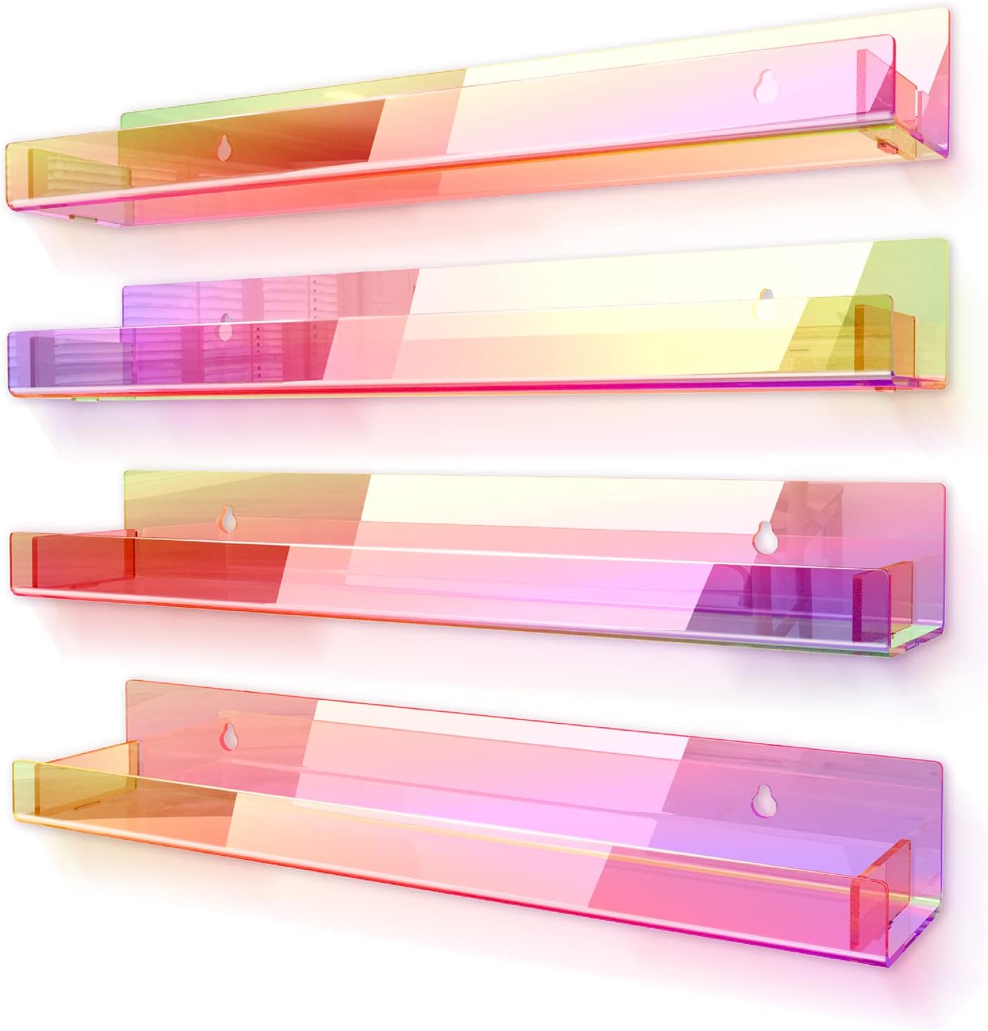 4 Pack 15 Inch Iridescent Acrylic Floating Wall Shelves