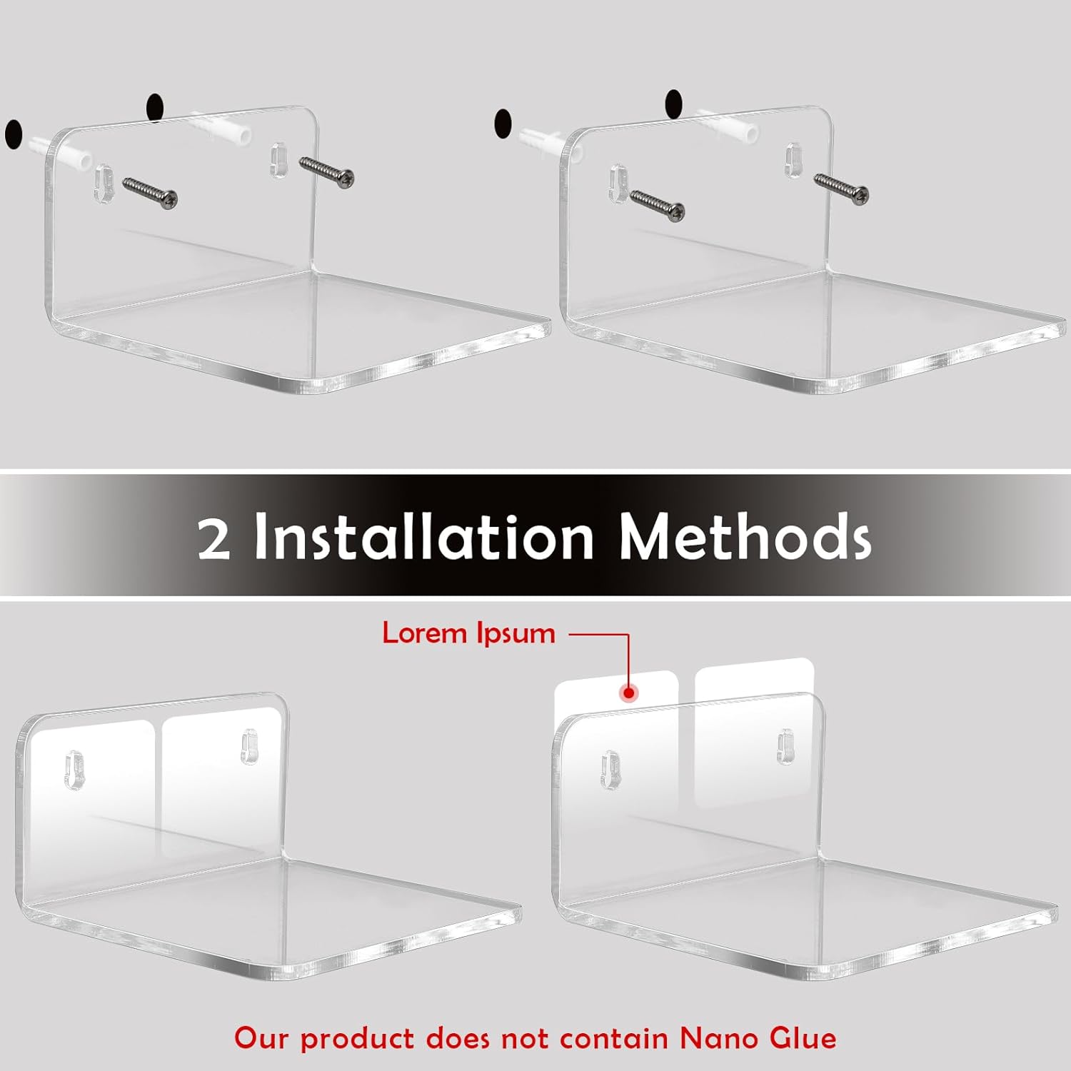 Trailwalk Acrylic Floating Shelf 16 Pack - Clear Modern Wall Storage