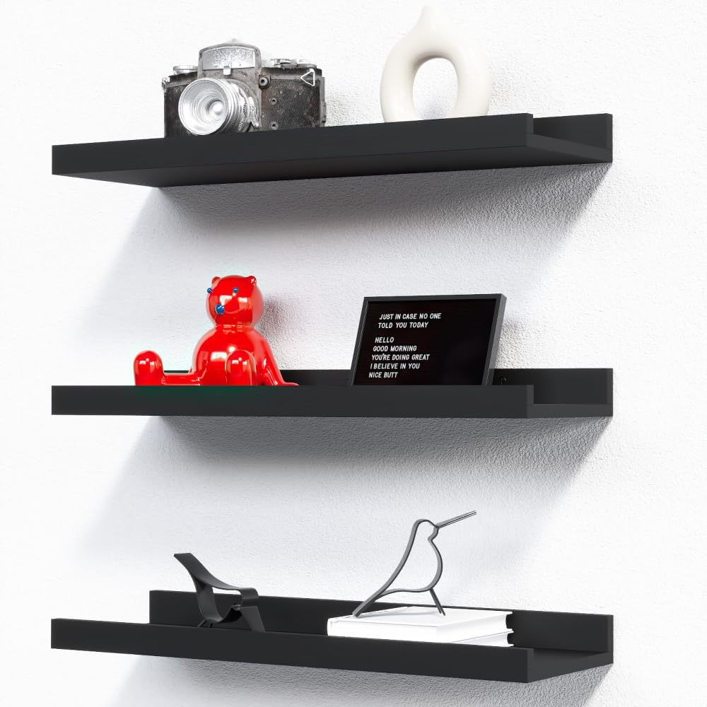 RICHER HOUSE 3 Set Floating Shelves for Wall Black