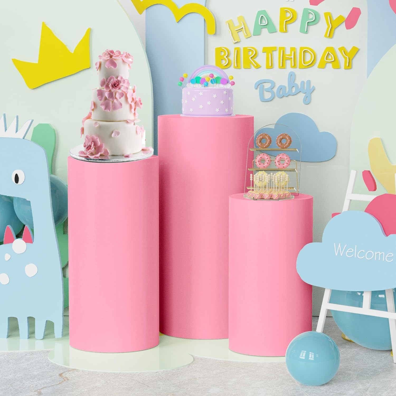 NAWTOR Cylinder Pedestal Stand Covers 3PCS Pink