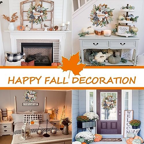 Vofuly Fall Wreath with White Pumpkin and Ribbon Bow