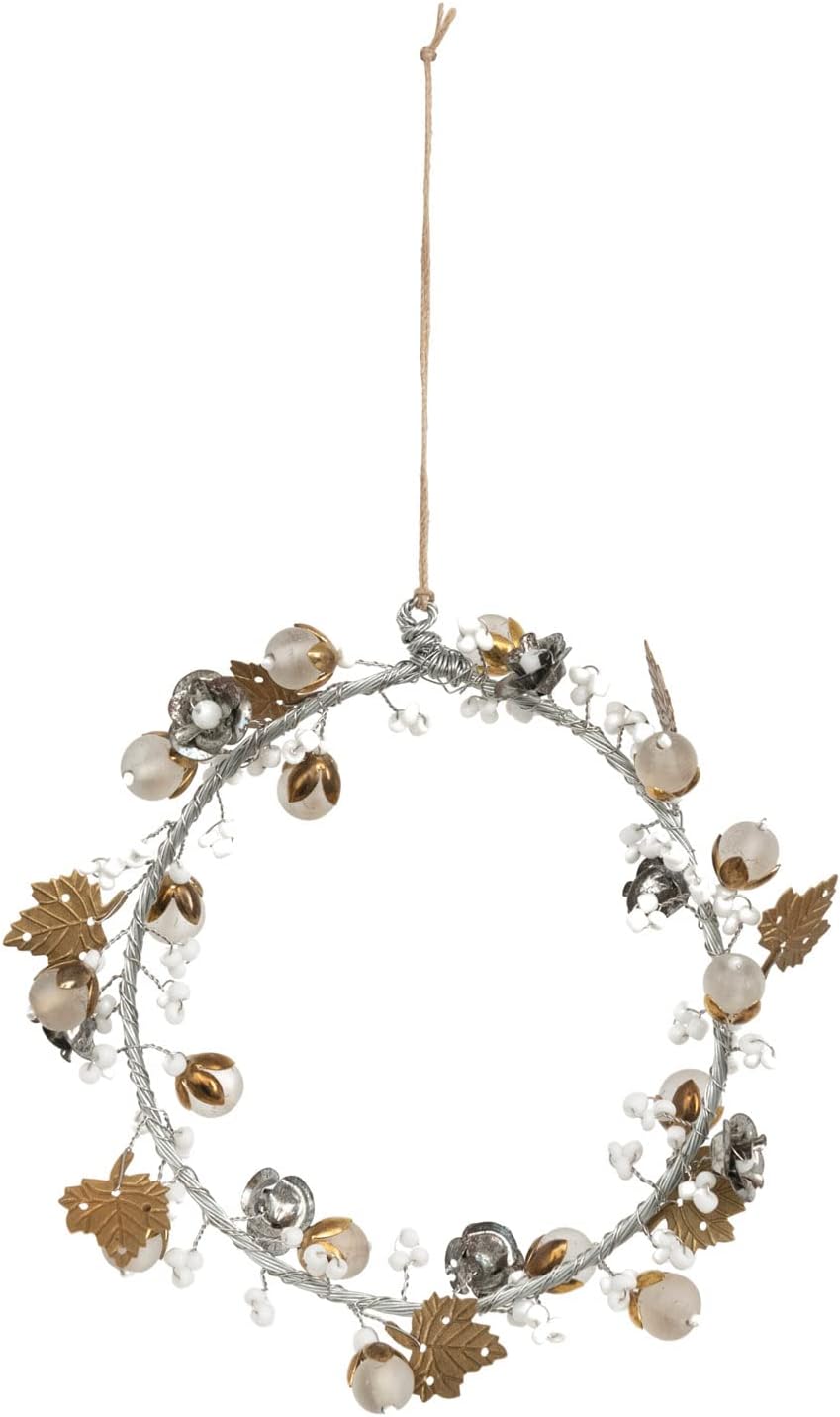Creative Co-Op Round Metal Laurel Wreath with Beads and Flowers