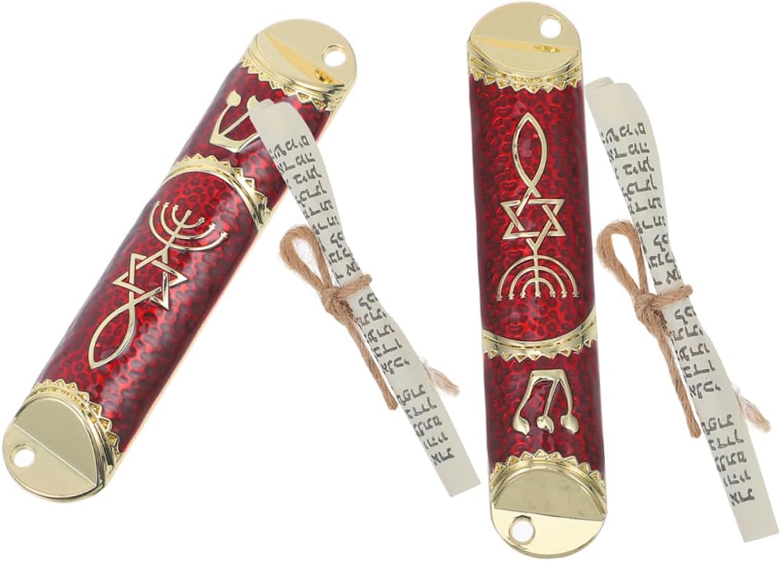 2 Sets Elegant Metal Mezuzah with Scroll for Jewish Home Blessing