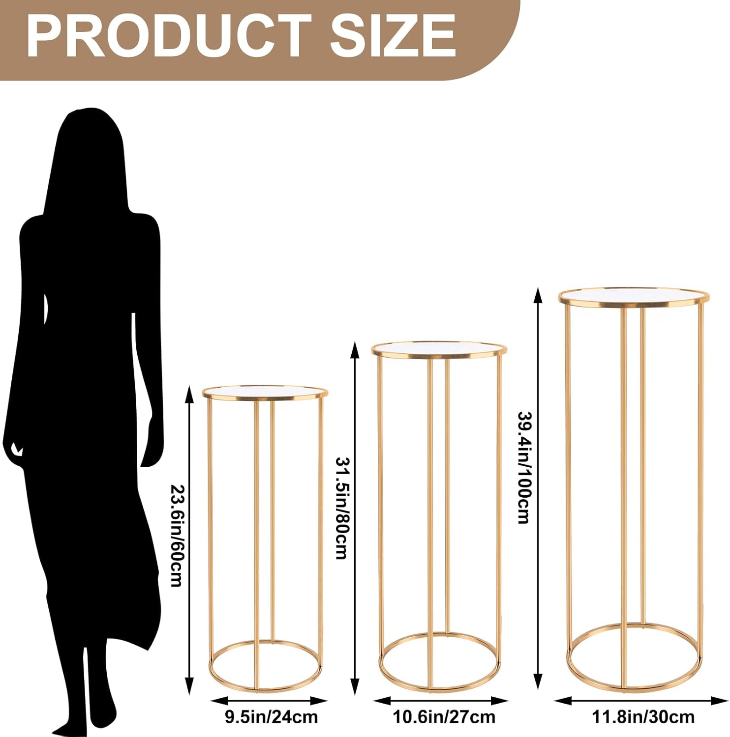 3pcs Cylinder Pedestal Stand Rose Gold