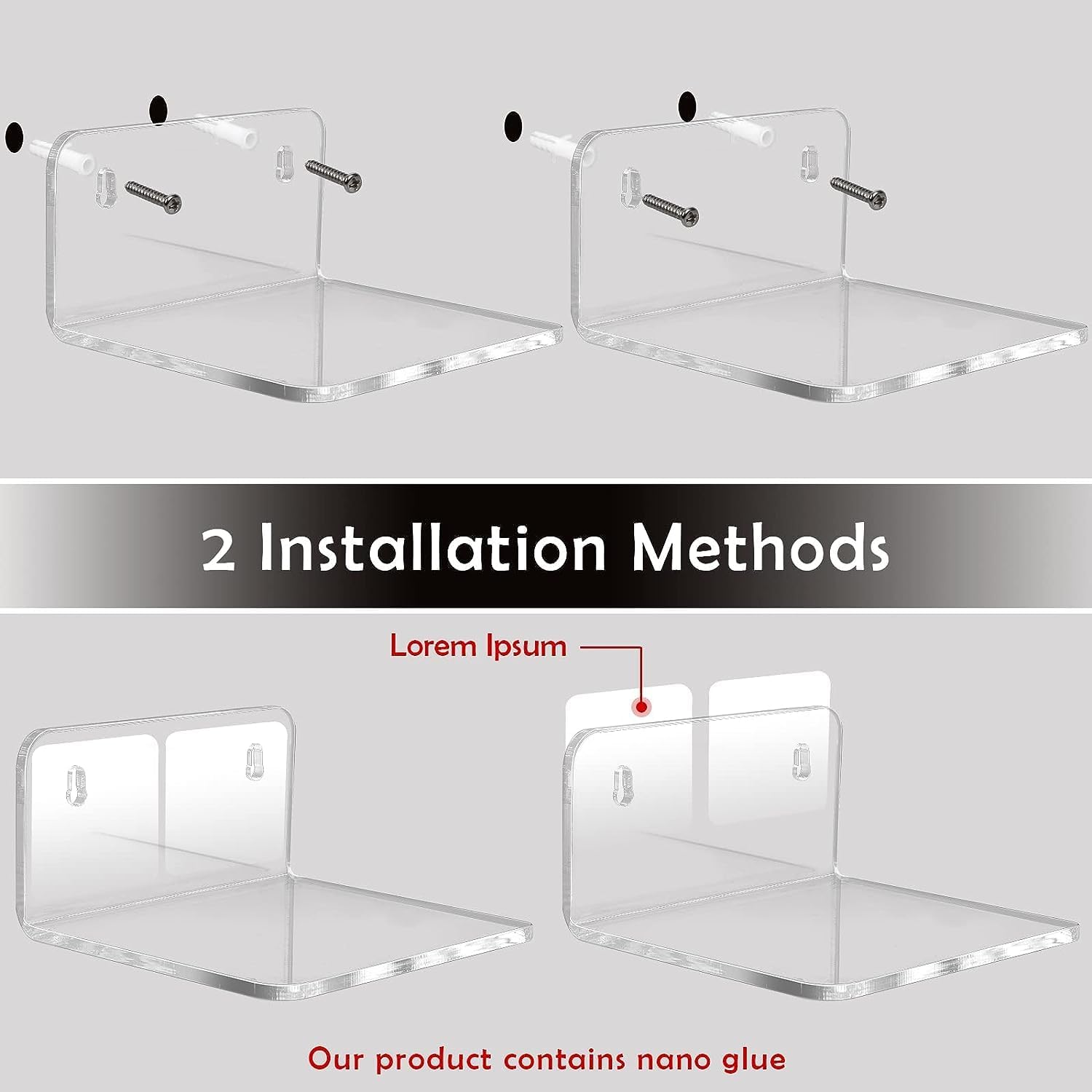 Clear Acrylic Floating Wall Shelf 3 Pack