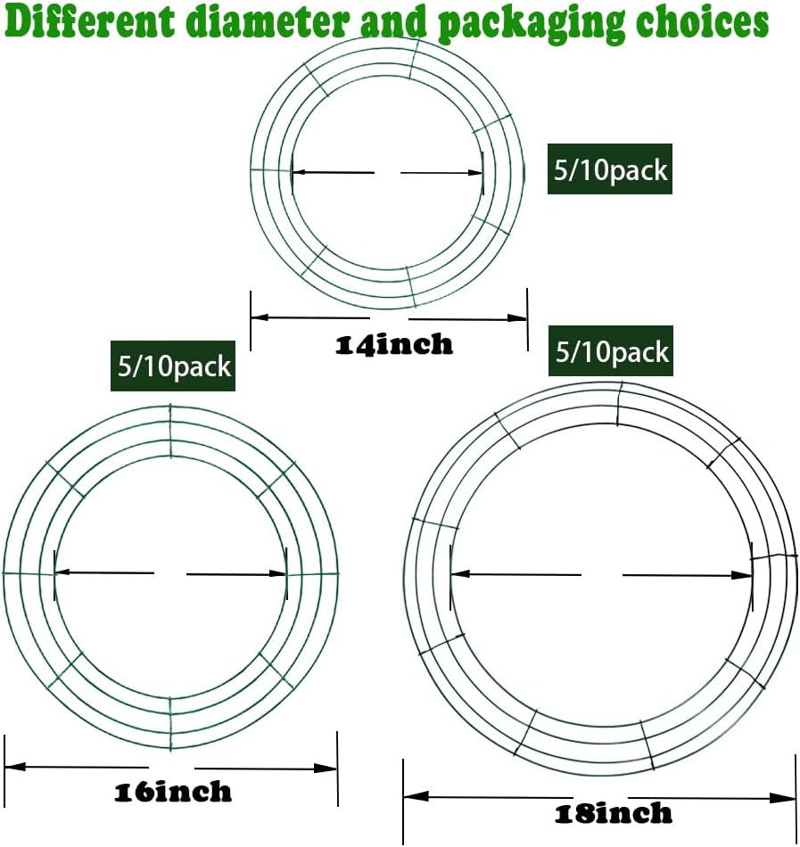 18 Inch Round Wire Wreath Frames Green Pack of 5