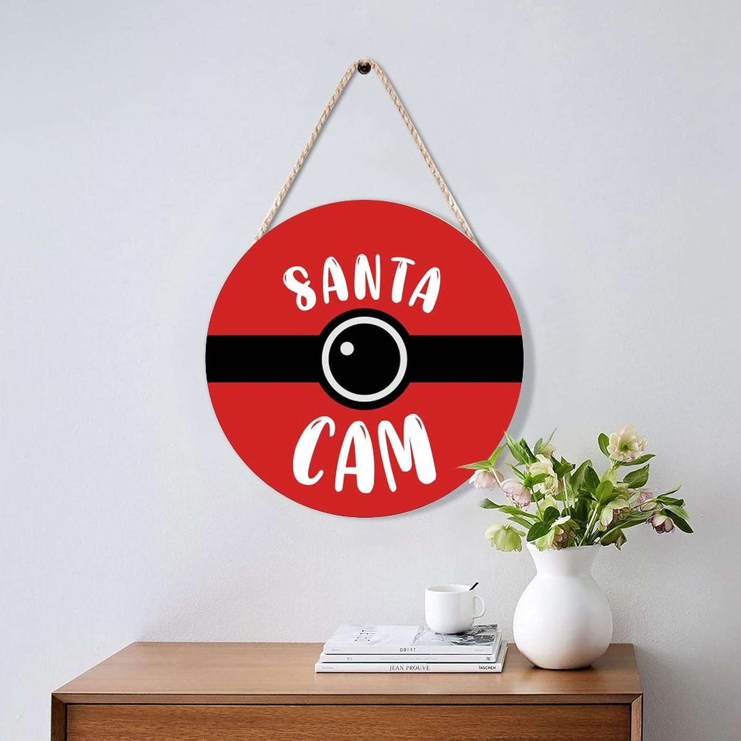 Farmhouse Door Hanger Red Funny Elf Surveillance Wood Sign