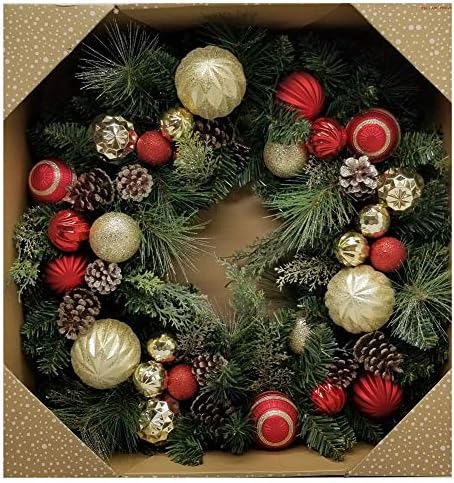 CG Hunter 30 Inch Holiday Wreath With Pine Cones and Red Gold Balls