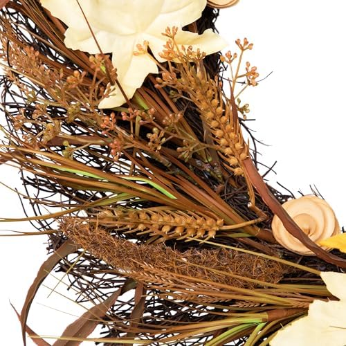 Northlight Autumn Harvest Cattail and Wheat Artificial Wreath Unlit 24 Inch Brown