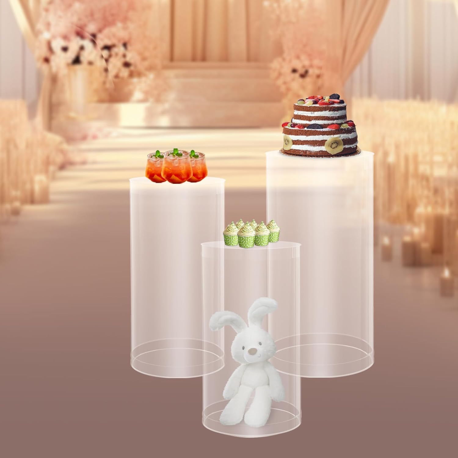 DYRABREST Clear Cylinder Pedestal Stands 3Pcs Wedding Decor Display