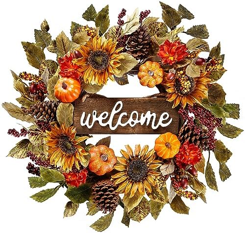 Sggvecsy Artificial Fall Wreath Autumn Decor