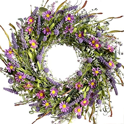 24 Inch Spring Wild Flower Wreath for Front Door