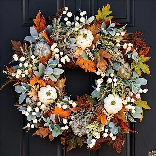 Large Grapevine Wreath 36 Inches Simulated White Pumpkin Decor Set