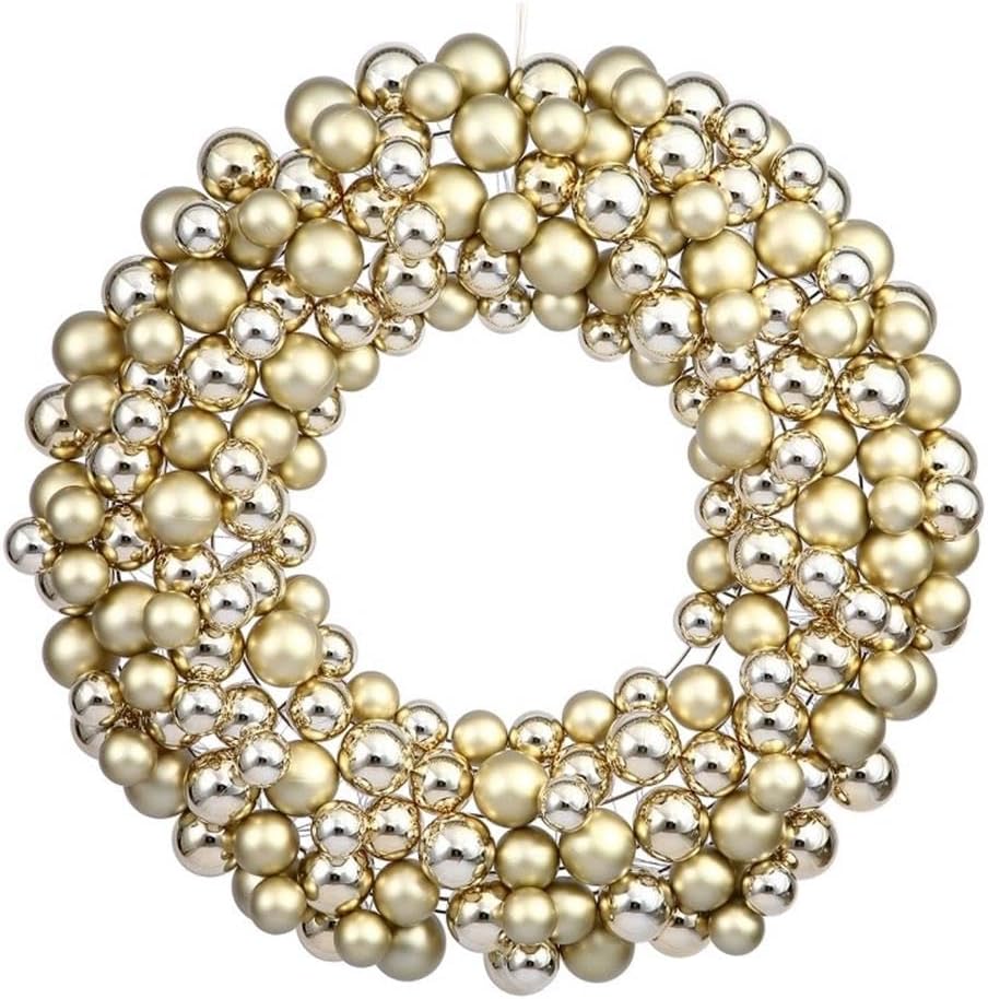 Vickerman 36 Inch Gold Shiny and Matte Ball Wreath with Ornaments